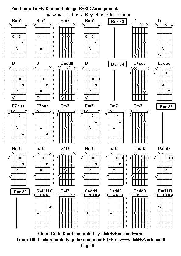 Chord Grids Chart of chord melody fingerstyle guitar song-You Come To My Senses-Chicago-BASIC Arrangement,generated by LickByNeck software.